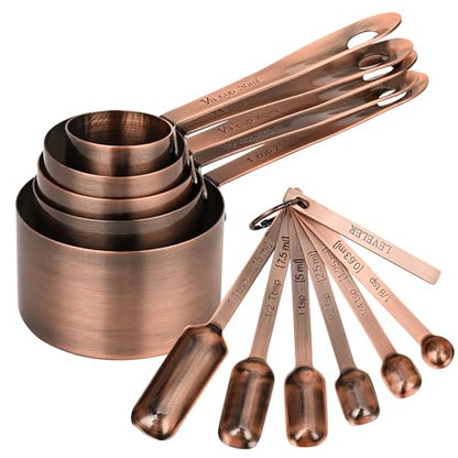 Copper Plate Measuring Cups and Spoons Set of 12, Copper Measuring Cups and Spoons Set with Leveler, Stainless Steel Measuring Spoons & Cups for Dry & Liquid Ingredients During Kitchen&Baking - color: B02: Copper-5Cups+6Spoons
