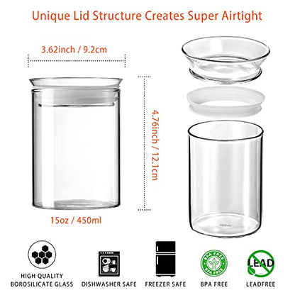 ZENS Glass Canisters Jar with Lid, Airtight Sealed 15 Fluid Ounce Spice Jars Sets of 2, Clear Small Kitchen Storage Containers for Herbs,Tea 4.76 x 3.15 IN - size: 3-15oz 2Pack
