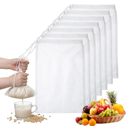 7 Pack Cheese Cloth Bags Reusable Nut Bag Strainer Fine Mesh Nut Milk Bags with Drawstring for Straining Fruit Juice Yogurt Tea Nuts Milk Coffee Cheese Kitchen Goodies (7.7×5.9 In)