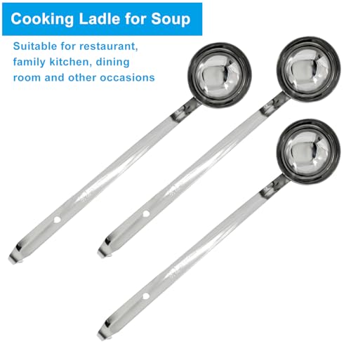 Piutouyar 3 Pcs 4 oz Soup Ladle Set, Stainless Steel Ladle with Long Hooked Handles Kitchen Cooking Serving Ladle Accessories for Cooking Soup Sauce Stews - size: 4 oz