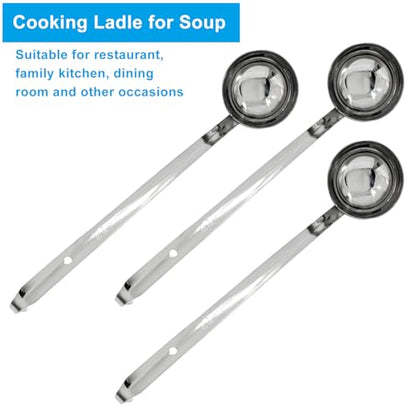 Piutouyar 3 Pcs 4 oz Soup Ladle Set, Stainless Steel Ladle with Long Hooked Handles Kitchen Cooking Serving Ladle Accessories for Cooking Soup Sauce Stews - size: 4 oz