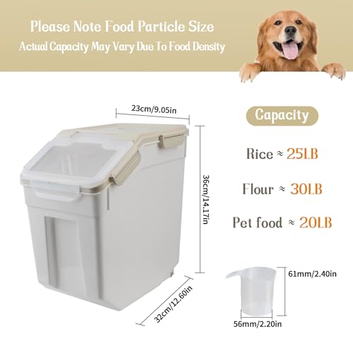 Large Flour Storage Container Bin 25lb, 4Pack Airtight Rice Storage Containers with Wheels Seal Locking Lid, BPA Free with Measuring Cup&Scoop for Flour, Rice, Grain(Gray) - color: Gray 4Pack 25Lb
