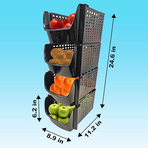 Skywin Small Stackable Storage Bins Toy Organizer & Storage, 4 Pack - Black | Sturdy Plastic, Easy Stacking, Breathable & Open Front Design, Toy Storage Organizer for Kids Room & Home Organization