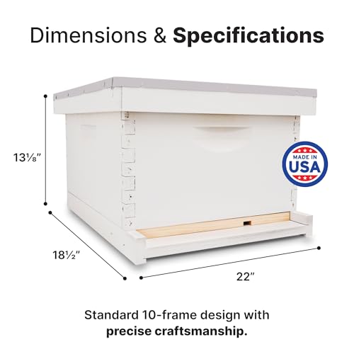 Mann Lake Traditional Complete Bee Hive Kit, 9⅝" Deep Hive Body with 10 Frames & Beeswax Coated Food-Grade Plastic Foundation, Weather Resistant Telescoping Cover & Bottom Board, Made in USA, Painted - color: Painted Hive Kit