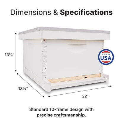 Mann Lake Traditional Complete Bee Hive Kit, 9⅝" Deep Hive Body with 10 Frames & Beeswax Coated Food-Grade Plastic Foundation, Weather Resistant Telescoping Cover & Bottom Board, Made in USA, Painted - color: Painted Hive Kit
