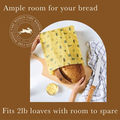 XL Beeswax Bag for Sourdough Bread, Produce & Cheese - Sustainble & Reusable Homemade Food Storage Container Made with Organic Cotton & Beeswax Liner, No Plastic - Keeps Fresh in Fridge & Freezer - color: Provence