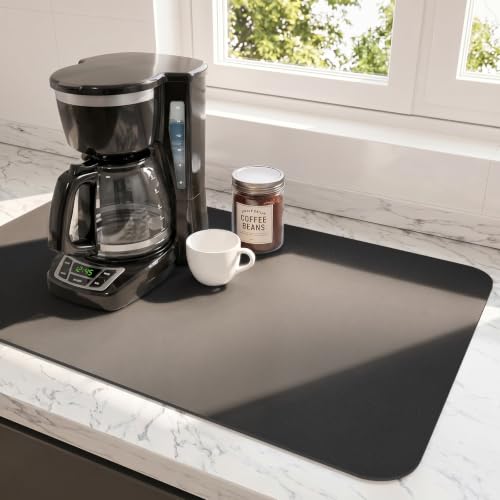 Ecotrim Coffee Mats for Coffee Bar Accessories, Black 17" x 31.5" | Absorbent Stain Hiding PU Leather Surface, Non-Slip Natural Rubber Backing, Quick Dry, For Espresso Machine & coffee station - color: Black, size: 31.5" x 17"