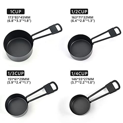9PCS Black Stainless Steel Measuring Cups and Spoons Set, Heavy Duty Measuring Cup Set - color: Black-9pcs