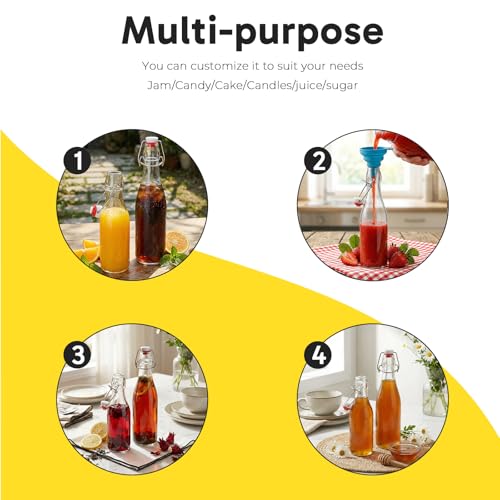 8 Pack 12oz Glass Swing Top Bottles with Airtight Lids | Grolsch Style Flip Top Caps & Rubber Seals for Home Brewing Beer, Kombucha, Kefir, Iced Tea, Juice, Oil & Vinegar Storage
