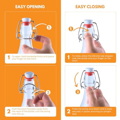 FastRack 8.5oz Swing Top Glass Bottles (Pack of 8) | Clear Resealable Flip Top Bottles with Airtight Lids – Reusable Grolsch-Style Bottles for Kombucha, Beer, Soda, Mead, Vinegar & Olive Oil