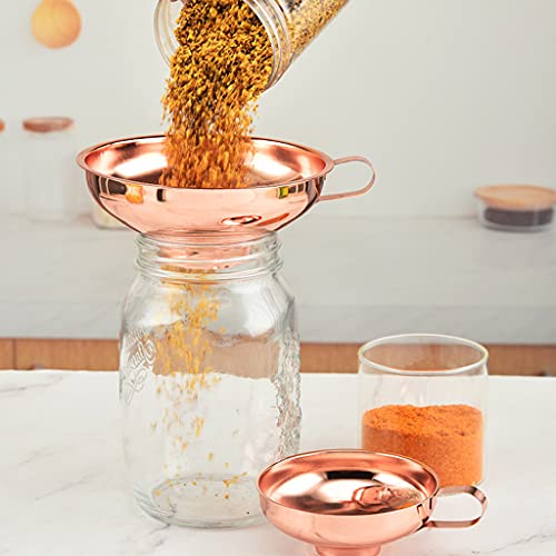 Stainless Steel Wide Mouth Rose Gold Jar Canning Funnel with Handle Kitchen Tool Stainless Steel Wide Mouth Funnel Household Multi-Purpose Oil Drain and Wine Drain