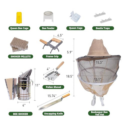 MayBee Beekeeping Supplies Bee Keeper Starting Kit 24 Pcs Beekeeping Tool Kit Bee Smoker Kit Including Beehive Tools,Uncapping Tool and Beekeeping Veil
