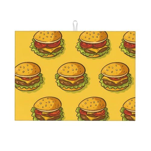 Delicious Cheeseburger Dish Drying Mat | For Kitchen Reusable Washable Large Dish Draining Mat 18x24 Inch Kitchens Decor - color: Delicious Cheeseburger