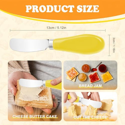 Butter Spreader Knife Set, 2-Pack Stainless Steel Cheese and Butter Knives with Ceramic Handle, Dishwasher Safe, for Soft & Hard Cheese, Jam, Cold Butter (yellow) - color: yellow