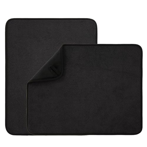 2 Pack Microfiber Dish Drying Mat for Kitchen Counter,Ultra Absorbent Dish Drainer Mat ,Dish Drying Pad , Dish Rack Mat 20×15 Inch (Black)