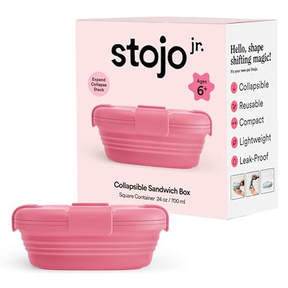 STOJO Collapsible Sandwich Box – 24oz, Reusable Food Storage Container, Silicone Bowl for Hot/Cold Food – Meal Prep, Lunch, Camping, Hiking – Dishwasher Safe (Peony, Set of 1) - color: Peony