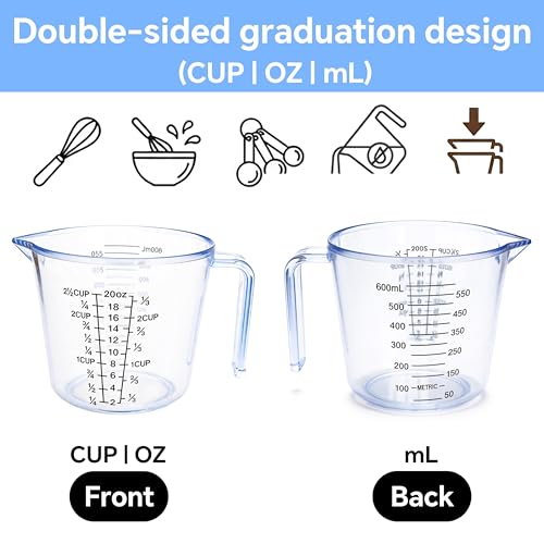 Measuring Cup Set, 3PCS Plastic Liquid Measuring Cups,Includes 150Ml, 300Ml and 600Ml, with Nozzle Handle- Baking, Cooking, Mixing & Liquid/Solid Measuring, Essential Kitchen Tools (Clear) - color: Clear