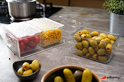 Pikanty Condiment Server Tray with 3 Removable Containers and Lids - Compact Sundae Bar, Taco Night, Dip Tray, Kids Snack Station Organizer with Carry Handles, Dishwasher Safe, Made in USA - style: Condiment Server Medium