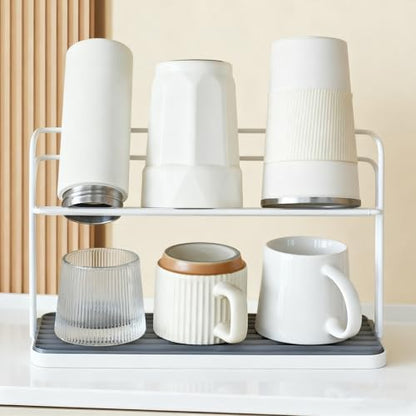 Bottle Drying Rack,Coffee Mug Holder with Drain Tray for Coffee Cup,Water Cup(White) - color: White