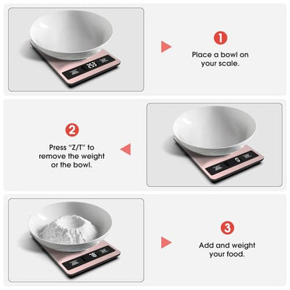 Food Scale, 11lb Digital Kitchen Scale Weight Grams and Ounces for Baking, Cooking and Meal Prep, 1g / 0.1oz Precise Graduation with 6 Units and Tare Function, LCD Display & Stainless Steel