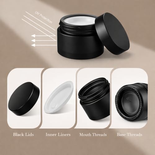 3Pack 4Oz Black Small Glass Jars with Lids, Lotion Container, Cosmetic Containers, Little Travel Jars for Creams with Mini Spoon (Matte Black) - color: Black, size: 3