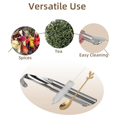 CEYAZYE 3PCS Stainless Steel Tea Infuser Set for Loose Leaf Tea | Elegant Spoon and Cleaning Brush, Perfect Fine Mesh Strainer, Metal Diffuser, Pipe Tea Steeper for Loose Tea, Coffee, Spices