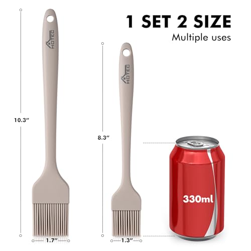 HOTEC Basting Brushes Silicone Heat Resistant Pastry Brushes Spread Oil Butter Sauce Marinades for BBQ Grill Barbecue Baking Kitchen Cooking BPA Free Dishwasher Safe, Khaki Set of 2 - color: Khaki