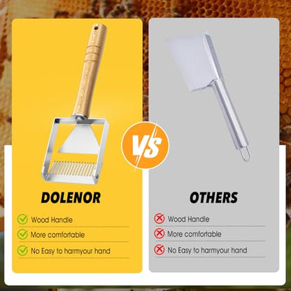 2-in-1 Honey Uncapping Fork & Scraper Tool Stainless Steel Beekeeping Equipment with Wooden Handle Adjustable Tine Spacing for Bee Hive Honeycomb Harvesting