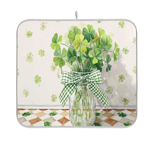 Kcldeci Dish Drying Mat for Kitchen Counter, Clovers in A Mason Jar Absorbent Dish Drainer Dish Drying Pad for Countertops,Sinks,Draining Racks 18x24in - size: 18x24in