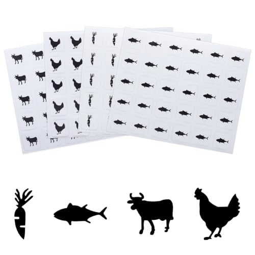 OLYCRAFT 2400pcs 4 Styles Black Meal Stickers 0.4 inch Food Choice Sticker Place Card Stickers Carrot/Chicken/Cow/Fish Wedding Indicator Sticker Meal Sticker Decals for Place Cards Party Supplies - color: Carrot/Rooster/Fish/Cow - Black, size: 0.39 Inch