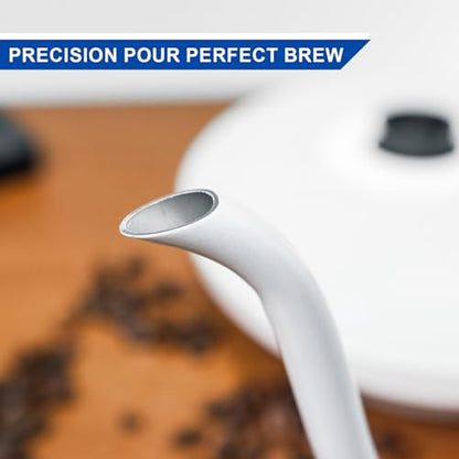 Bonavita Cosmopolitan 1.0L Gooseneck Electric Kettle, Stainless Steel Water Boiler for Coffee Brew and Tea Precise Pour Control, 6 Preset Temps, Glass Touch Panel, 1200W Fast Boil, White - color: White