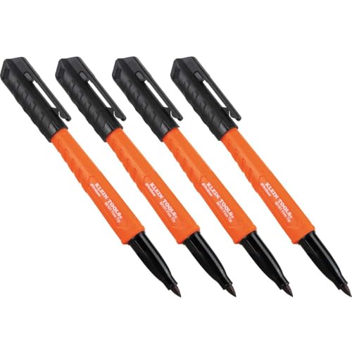 KLEIN TOOLS 861014 Skribes Fine Tip Permanent Markers, Black, Hard Hat Clip, Multi-Surface Jobsite Marker for Wet, Dry and Oily Surfaces, 4-Pack - style: 4-Pack Black
