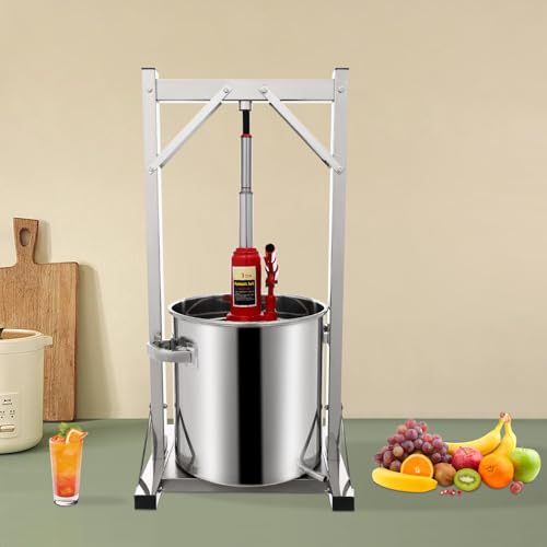 Fruit Wine Press,Stainless Steel Hydraulic Fruit Press Machine,Heavy-duty Cross-beam Stainless Steel Wine Maker with T-Handle for Outdoor, Kitchen (22L/5.81gal Silver) - color: 22L/5.81gal Silver
