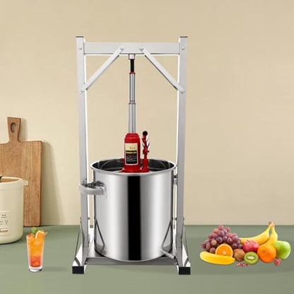 Fruit Wine Press,Stainless Steel Hydraulic Fruit Press Machine,Heavy-duty Cross-beam Stainless Steel Wine Maker with T-Handle for Outdoor, Kitchen (22L/5.81gal Silver) - color: 22L/5.81gal Silver