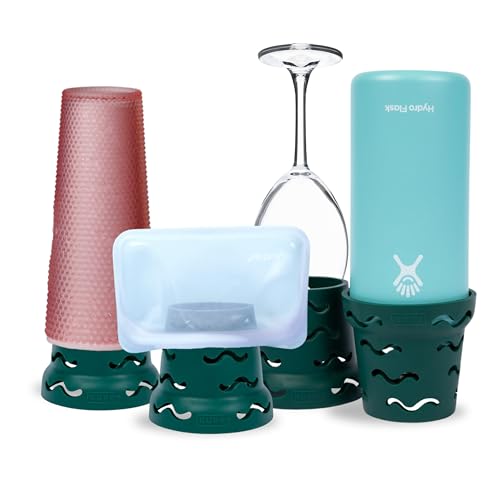 Kuppy Silicone Water Bottle Drying Rack - Fast-Dry Bottle Dryer for 20-64oz Cups - Reusable Food Storage Bag Drying Rack - Compatible with Stanley, Owala, Stasher (Green, 4-Pack) - color: Green