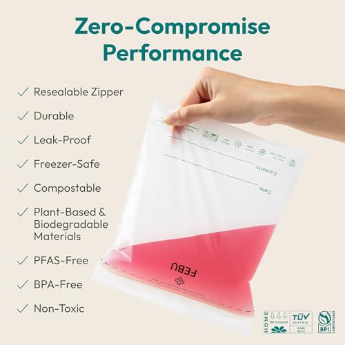 FEBU Compostable Food Storage Bags Variety Pack, 260 Count | Compostable & Biodegradable | PFAS & BPA Free | Drawer Organizer Box | 90 Snack, 90 Sandwich, 50 Quart, 30 Gallon - size: Variety Pack