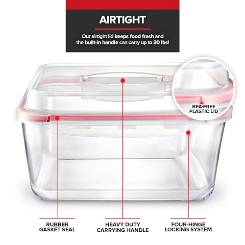 Stock Your Home 28 Cup Extra Large Rectangular Glass Food Storage Container with Lid, Modern Style, Airtight, Leak Proof, Microwave, Oven, Dishwasher, Freezer Safe, 12.5"L x 10"W x 6.5"H