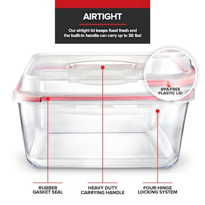 28 Cup Extra Large Glass Storage Container with Lid (220 oz), Oven Safe Glass Container with Handle and Airtight Locking Lid, Freezer Safe (2 Pack)