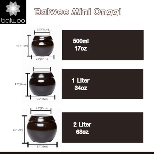 Earthenware Onggi Korean Traditional Clay Jar Mini Ceramic Canister/Handmade Food Storage Container for Tea, Coffee Bean, Salt/Breathing Clay Pot Kimchi Fermentation Crock (2L(67.6oz)) - size: 67.6 Ounces