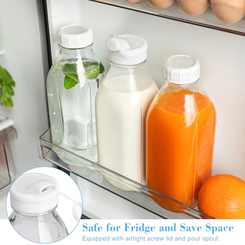 4 Pack 1 Liter Glass Milk Bottles w Scale, 100% Airtight Heavy Duty Screw Lid - 32 Oz Drinking Jars w 2 Pour Spouts - Glass Bottles for Milk, Honey, Jam, Creamer - Dishwasher Safe(Extra 2 Lids) - style: Milk Bottle-4pack
