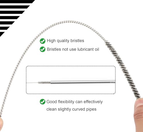 16 1/2 Inch Extra Long Stainless Steel Tube Brushes, Wire Pipe Cleaning Set with Stainless Steel Bristles, Tube Bottle Brush Kit, 8 Sizes for Auto Parts, Bottles, Tubes, Etc