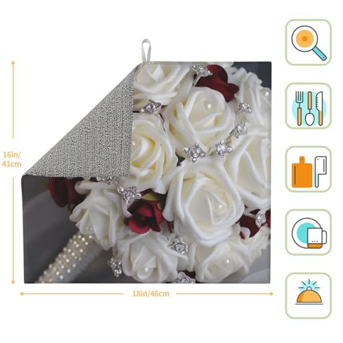rose wedding flowers Print Dish Drying Mat for Kitchen Counter Ultra Absorbent Microfiber Dishes Drainer Mats Washable Drying Pads for Sinks 16 x 18 In - color: Rose Wedding Flowers