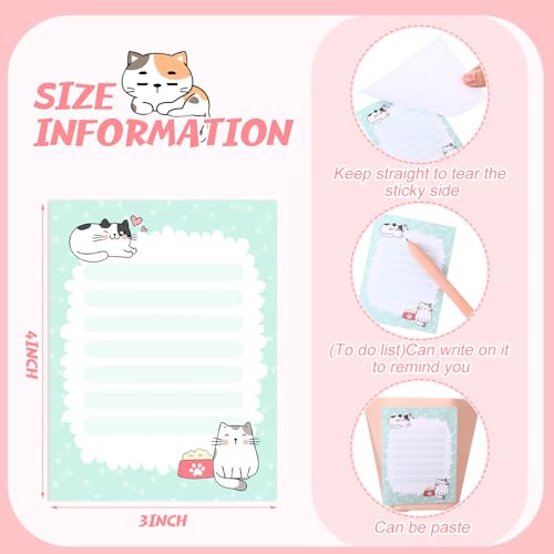 Chiisong 12 Pieces Cats Sticky Notes Cute Cat Gift Self Stick Notepads 3x4 Inch Kawaii Memo Notes for Animal Lover Cartoon Animal to Do List for Office Home Supplies Roommates Gift - style: Cat Style