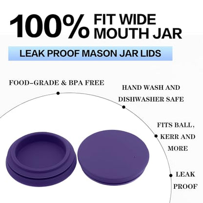 Wide Mouth Mason Jar Lids - Large Mouth Canning Lids Fit for All Wide Mouth Mason Jars,Food Grade Silicone Mason Jar Caps,Dishwasher Safe,Leak Proof Reusable Lids,5 Pack - color: Violet-5 Pack