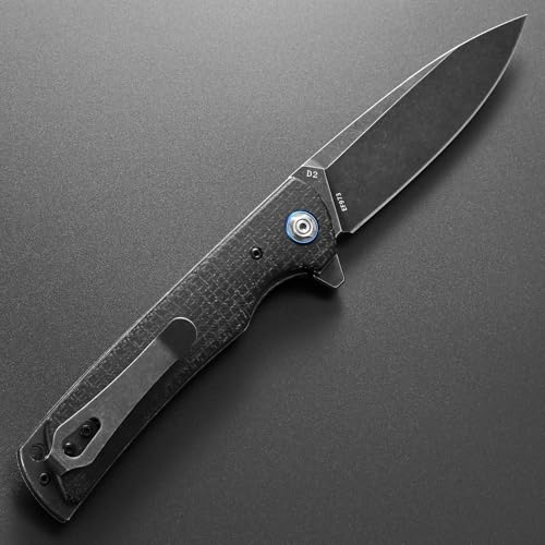 Eafengrow EF973 Folding Knife, D2 Steel Blade Micarta Handle Scale Pocket Knife Folder for Working Camping Hiking EDC Tool Knife(black) - color: black