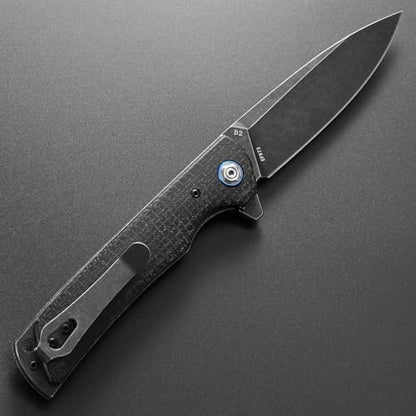 Eafengrow EF973 Folding Knife, D2 Steel Blade Micarta Handle Scale Pocket Knife Folder for Working Camping Hiking EDC Tool Knife(black) - color: black