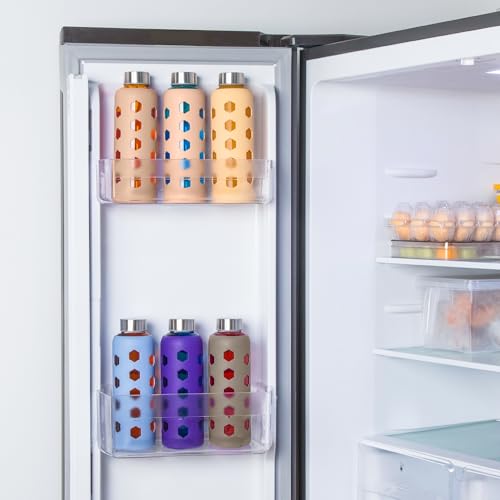 Mrsdry Glass Juice Bottles with Lids and Silicone Sleeves 18 oz, 4-Pack Reusable Clear Glass Water Bottles with Stainless Steel Airtight Cap for Juicing, Refrigerator, BPA Free Leak-Proof Drinking Jar - color: Apricot