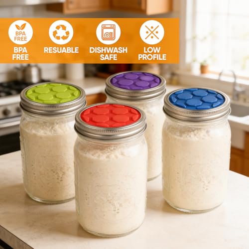 16PCS Silicone Fermentation Lids for Wide Mouth Mason Jars | One-Way Airlock Valve, Self-Burping for Sauerkraut, Sourdough Starter & Probiotics (Patented) - size: 16 PCS