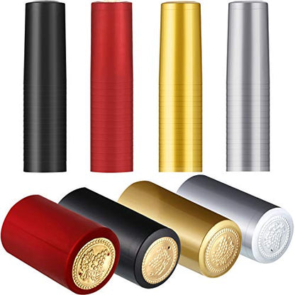 Blulu 200 Pcs Wine Sealer for Bottles PVC Heat Shrink Capsules Bottle Caps for Wine Making Cellars and Home Use (Black,Red,Gold,Silver) - color: Black, Red, Gold, Silver