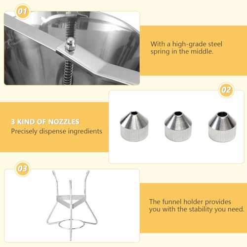 MYFULLY Confectionery Funnel with Stand | Stainless Steel Commercial Grade Cake Decorating Tool with Three Nozzles for Commercial Home Use